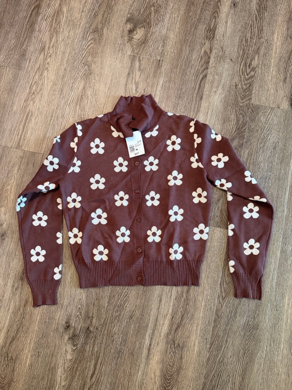 Forever 21 chocolate brown Cardigan with White Floral Print